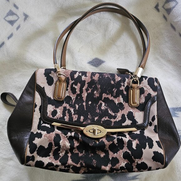 Coach Brown and Black Leopard Print Satchel - Picture 12 of 16